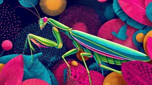 梦幻多彩螳螂插画艺术