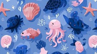 海洋生物梦幻插画图案
