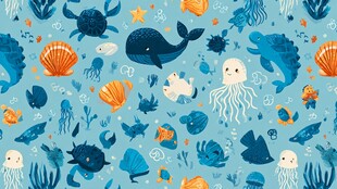 海洋动物可爱无缝图案