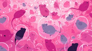 粉色泡泡中的可爱小老鼠