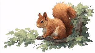 树枝上的可爱红松鼠