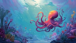 梦幻海底的多彩章鱼