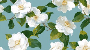 清新白山茶花无缝图案