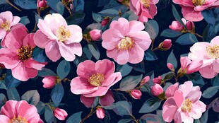 粉色花卉无缝图案背景