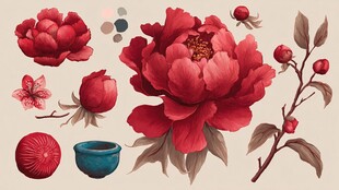 国色牡丹花卉元素集合