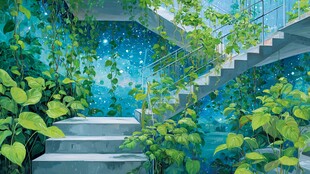 梦幻绿植环绕的星空阶梯