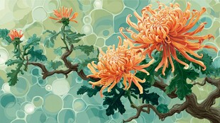 秋菊绽放于斑驳背景中