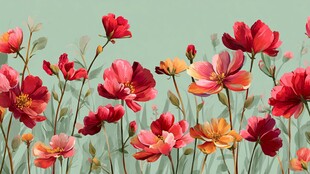 艳丽花卉绽放于清新背景