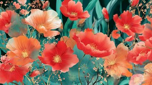 绚烂红罂粟花卉插画