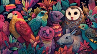 缤纷丛林中的多彩动物群像