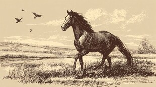 草原骏马与飞鸟的悠然图景