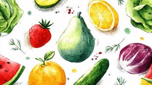 水彩绘缤纷果蔬图案