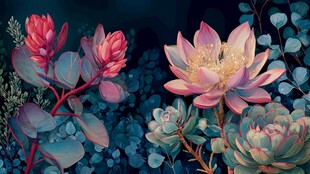 梦幻多彩多肉植物花卉图