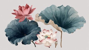 水墨风荷花荷叶插画