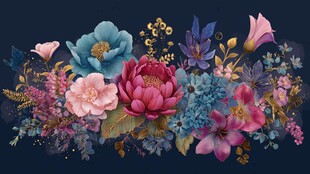 绚丽多彩花卉组合插画