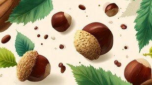 秋日坚果与绿叶的清新画面