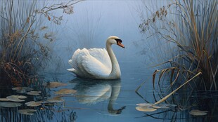 湖中游弋的优雅白天鹅