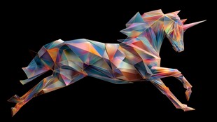 多彩低多边形奔跑独角兽