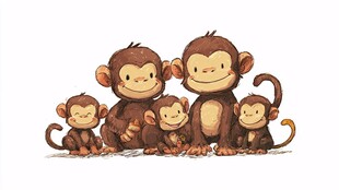 可爱猴子一家的温馨画面