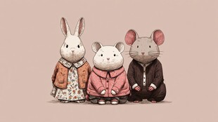 可爱鼠兔一家温馨同框