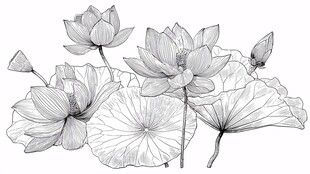 手绘荷花图 清新雅致风