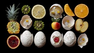 水果与蛋壳的创意组合