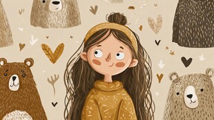 女孩与萌熊的温馨插画世界