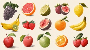 多彩手绘水果集合展示