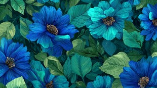 蓝花绿叶无缝花卉图案