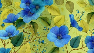 蓝花绿叶的清新花卉图案