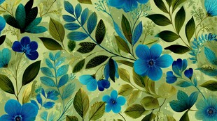 蓝绿花卉植物图案背景