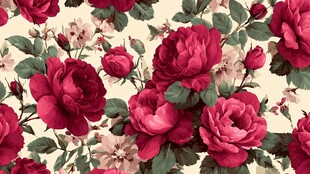 复古红玫瑰花卉图案