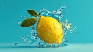 柠檬入水溅起晶莹水花