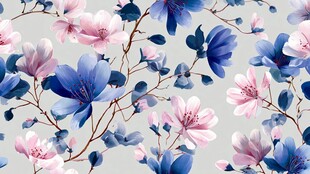 蓝粉花卉无缝图案背景