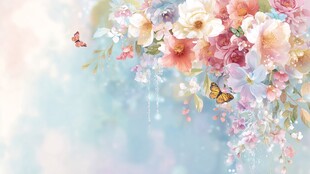 梦幻花卉与蝴蝶唯美图景