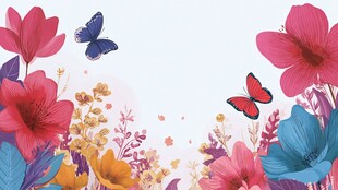 缤纷花卉与灵动蝴蝶图景