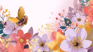 春日繁花与蝴蝶插画