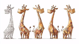 五只长颈鹿的几何造型展示