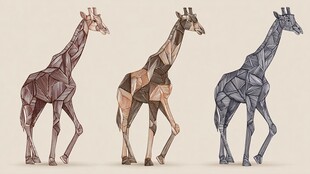 三只几何风格长颈鹿插画