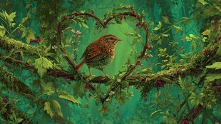 心型藤蔓上的可爱小鸟