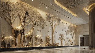 大厅中的动物主题浮雕墙