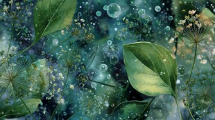 梦幻绿叶气泡自然背景图