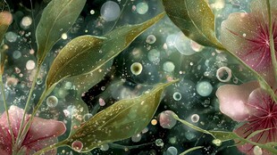 梦幻花卉绿叶气泡景象