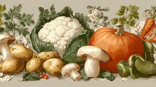 手绘多彩蔬菜静物图