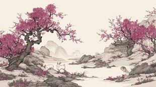 春日繁花山水图
