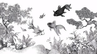 水墨金鱼图中的灵动景致