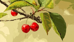 枝头红樱桃 绿叶相映衬