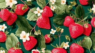 草莓花卉绿叶图案设计