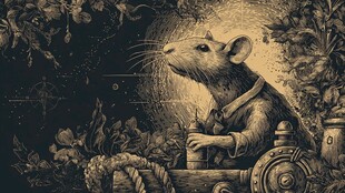 月夜中身着服饰的智慧老鼠