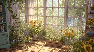 阳光洒落的温馨窗边花景